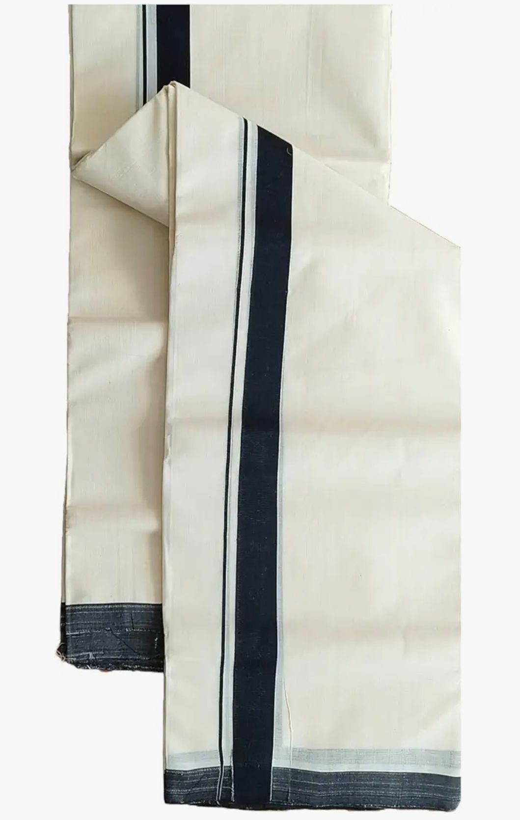 NANMAYA Men Cotton Double Layer Cream Dhoti Mundu with 1" Black Border 4.00 Mtrs Solid Women Dhoti-picture-20