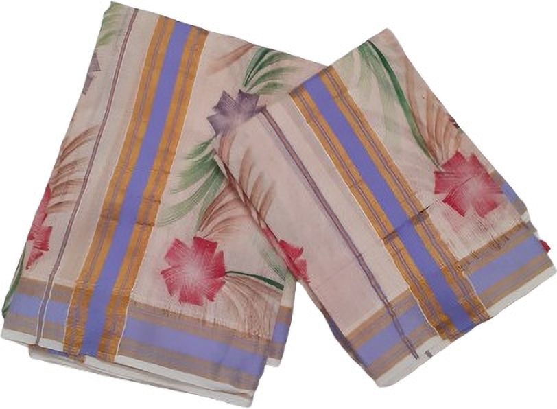 Creative weaves Women's Checkered Lace With Floral Design Hand Painted Setmundu Checkered, Chevron/Zig Zag, Self Design Women Dhoti-picture-30