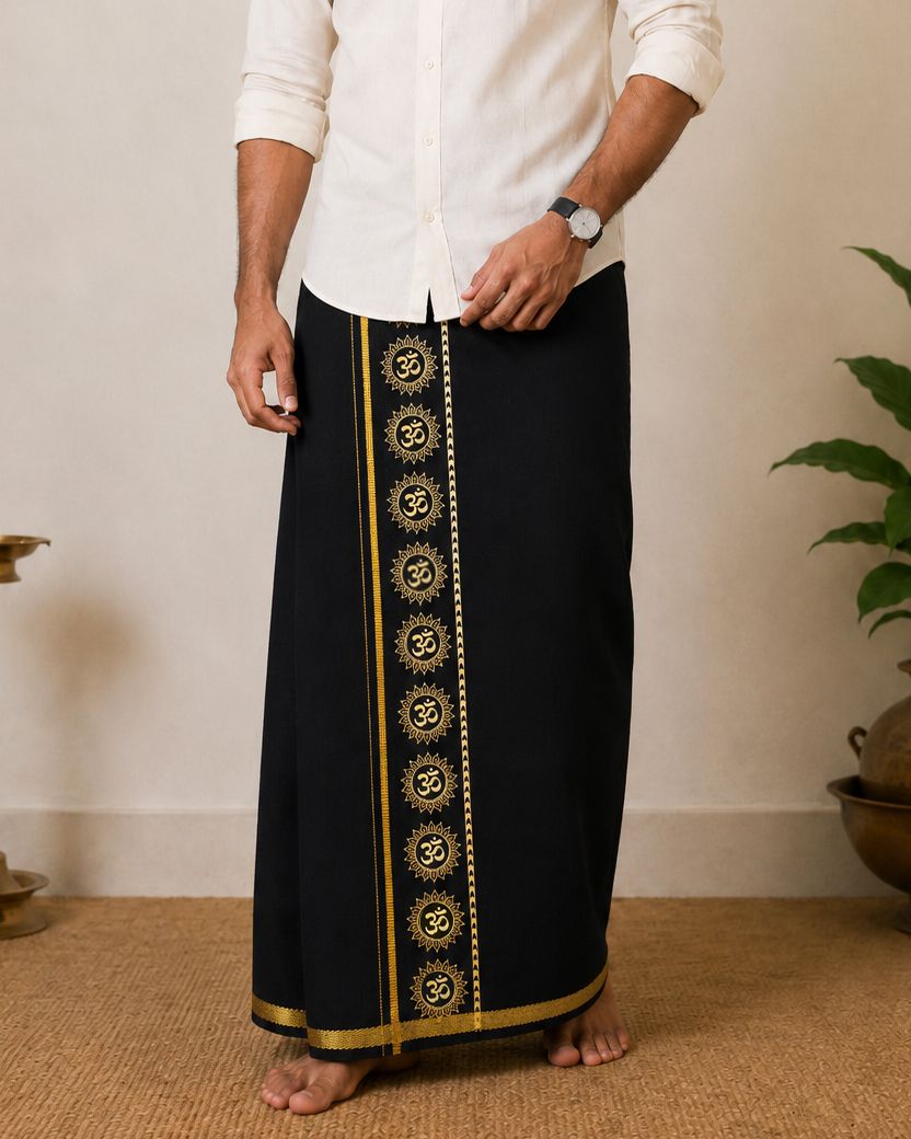 TUNI MANI Men's Cotton PENDEX (OM) Traditional South Indian Printed Men Dhoti-picture-12