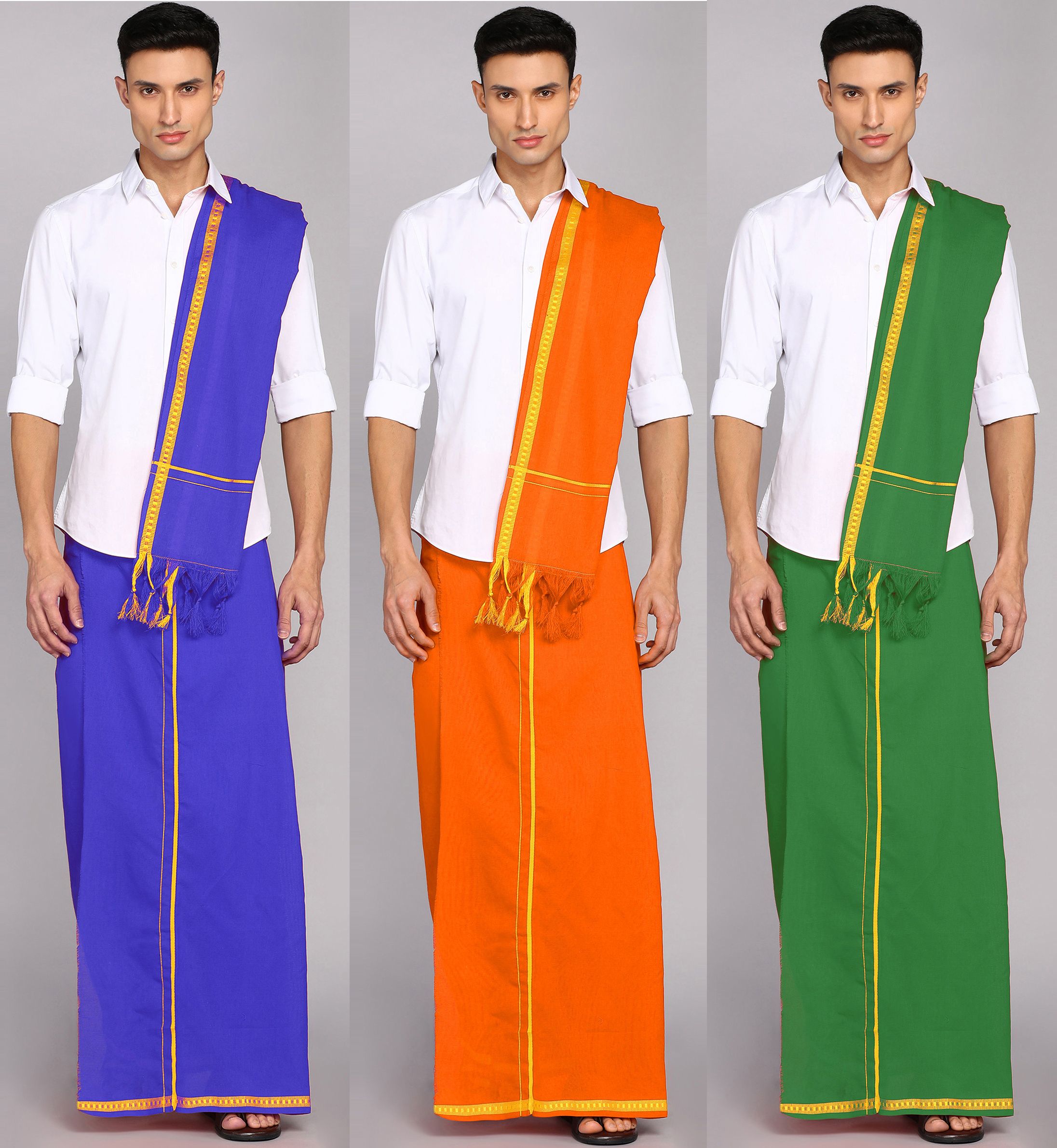 Feather Green Cotton Pooja Dhotis Striped Men Dhoti-image-2