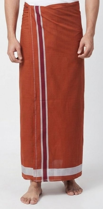 Shri Raghavendra Textiles Men's Pure Cotton Kavi Dhoti with Maroon Border | Traditional Festive Veshti Self Design Men Dhoti-picture-13