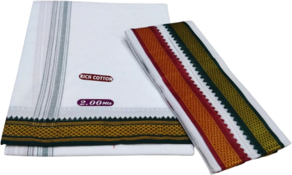 Mps cotton cool Mps cotton cool, Rich Cotton, 2.00Mts, White with Red/Green Border Solid Men Dhoti-picture-33