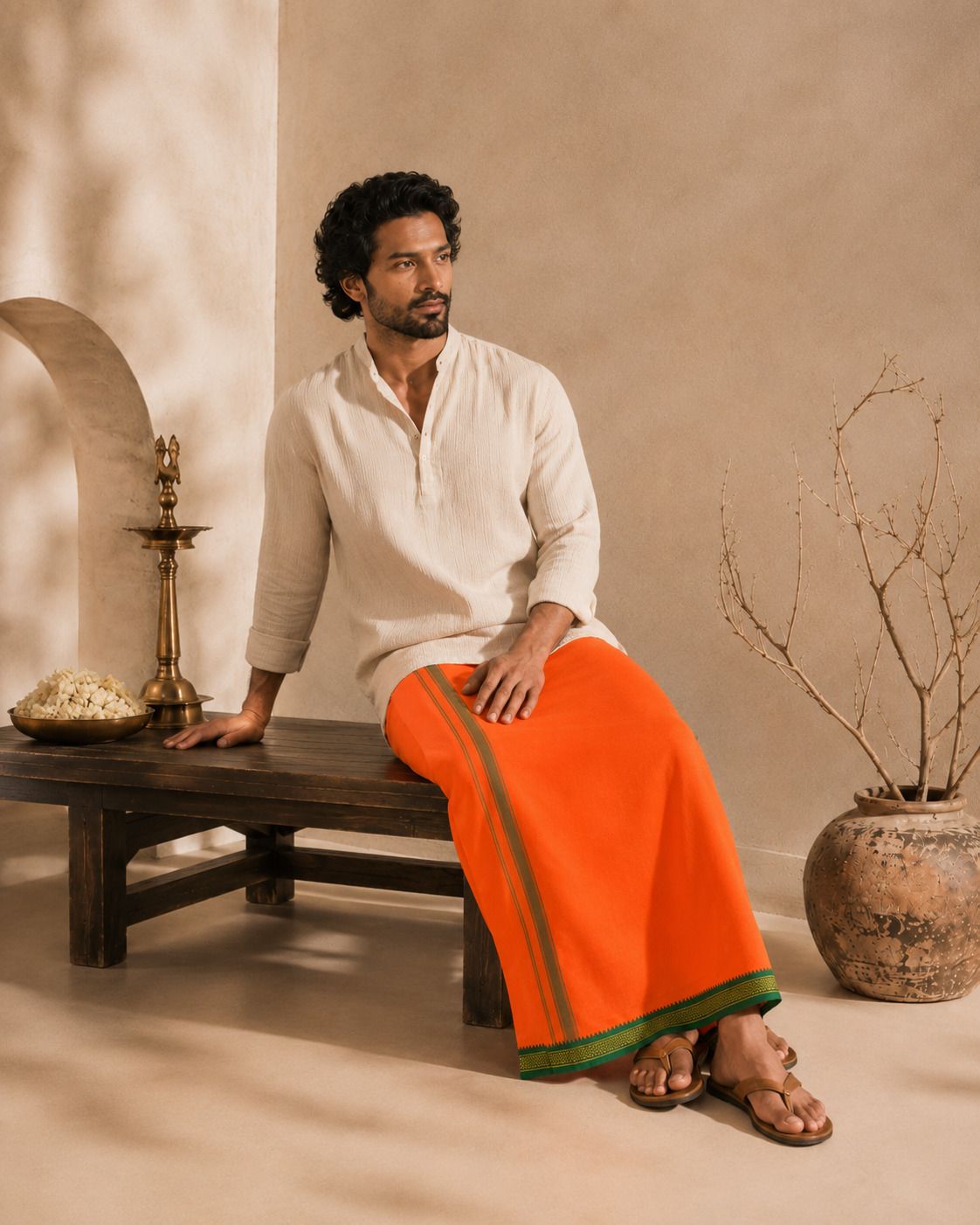 SAC SHREE APARAJEET CREATIONS Men's Traditional Pure Cotton Lungi for Everyday Comfort and Style Solid Men Dhoti-image-22