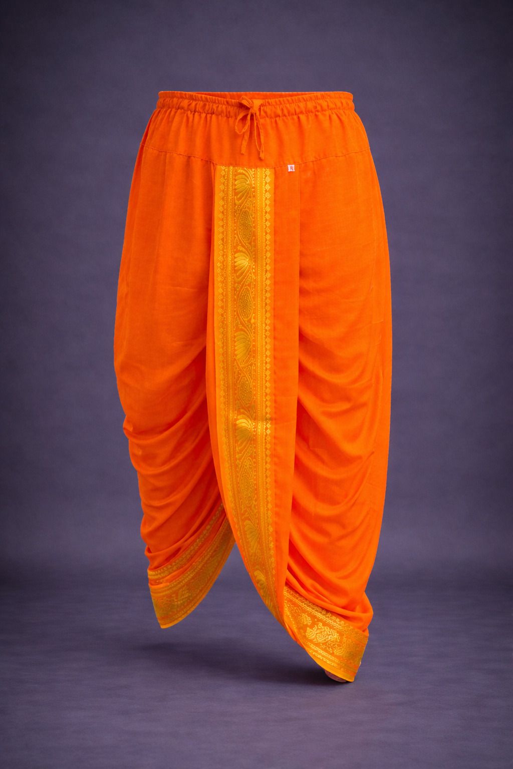 Shyam handloom Men's Art Silk Readymade Dhoti with Wide Golden Zari Border Lungi Ethnic Wear Self Design Men Dhoti-picture-13