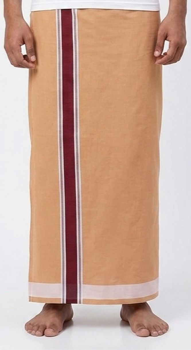 Shri Raghavendra Textiles Men's Cotton Dhoti with Maroon Bhondhu | Traditional Wear | Soft & Breathable Self Design Men Dhoti-image-12