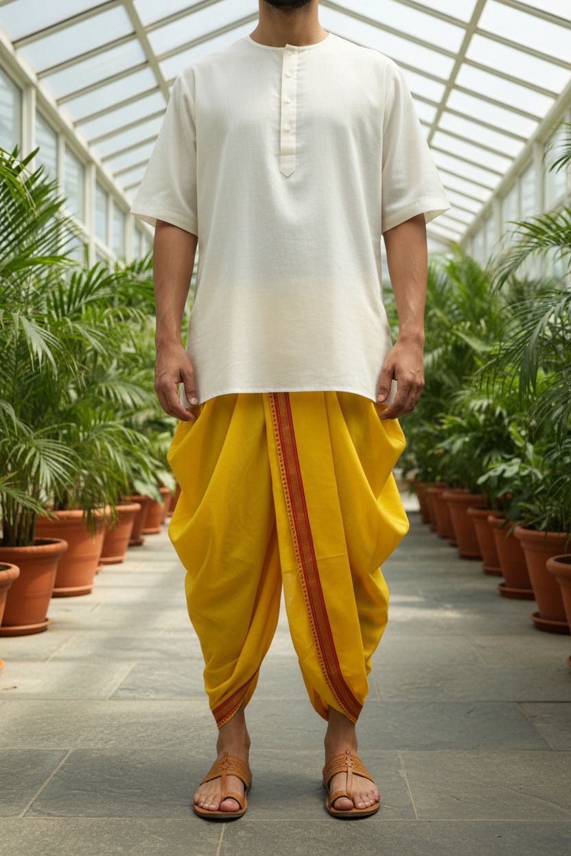 BANARASI POSHAK Ready made Elastic Silk Blend Dhoti for men, Free Size, Ready to wear Dhoti , Self Design Men Dhoti-picture-21
