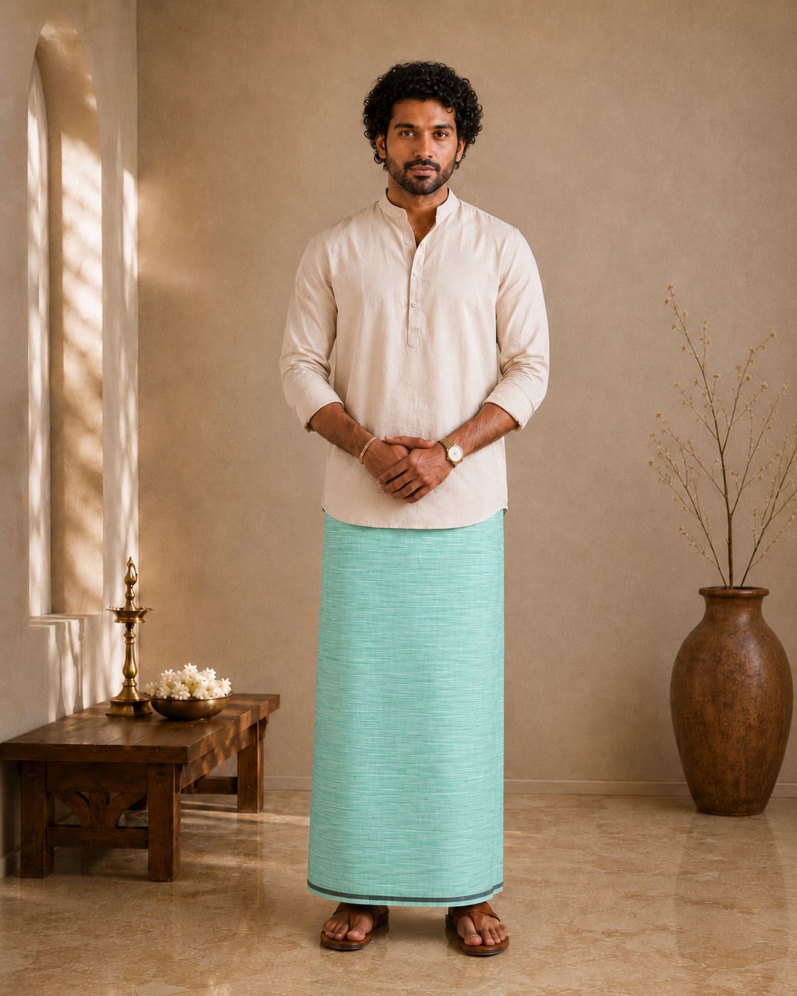 SAC SHREE APARAJEET CREATIONS Traditional Cotton Lungi for Men Self Design Daily Wear Self Design Men Dhoti-image-18