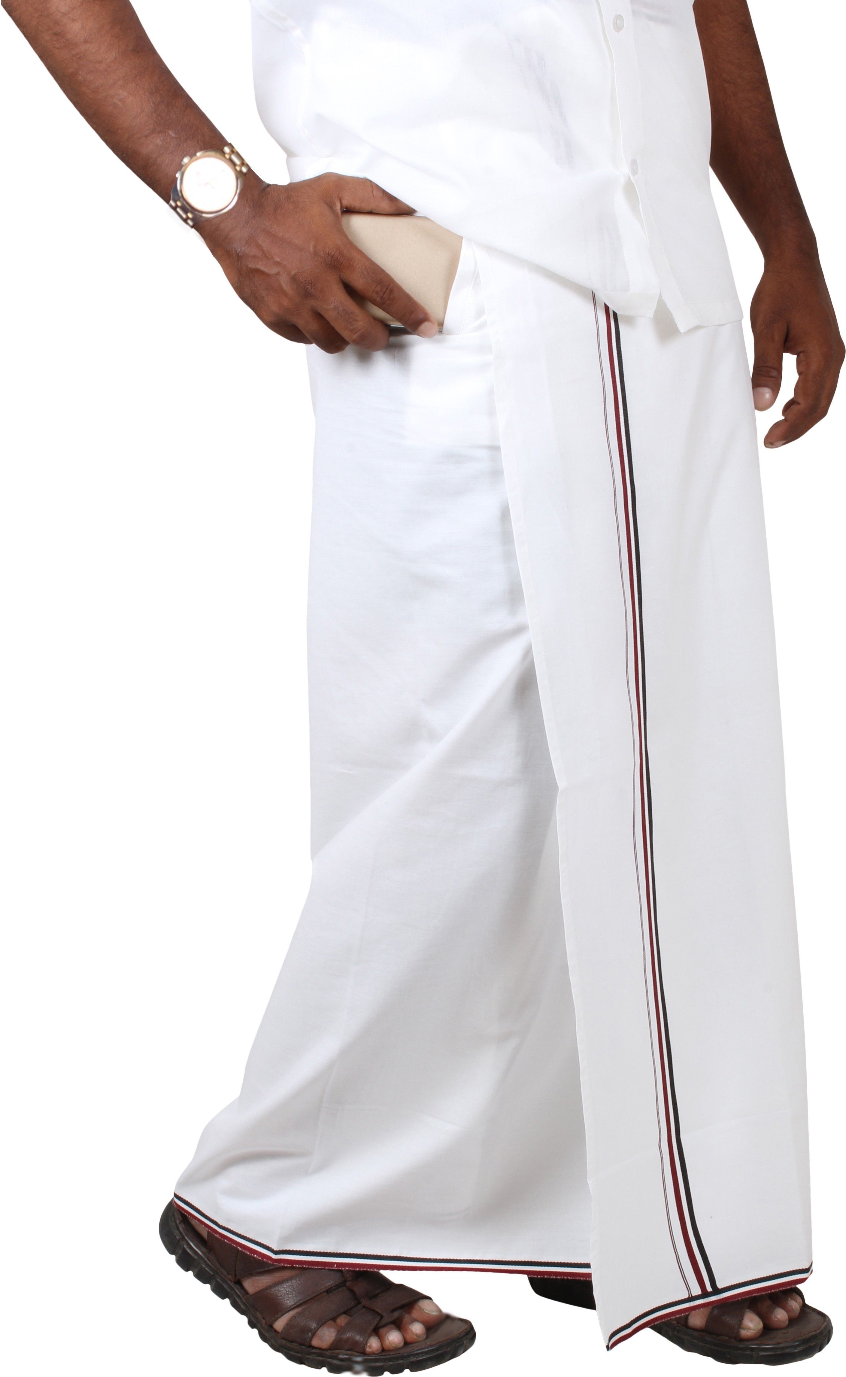 Prakasam Cotton Premium Quality Welcro Pocket ( sticker Dhoti) ADMK party Cotton White Solid Men Dhoti-picture-13