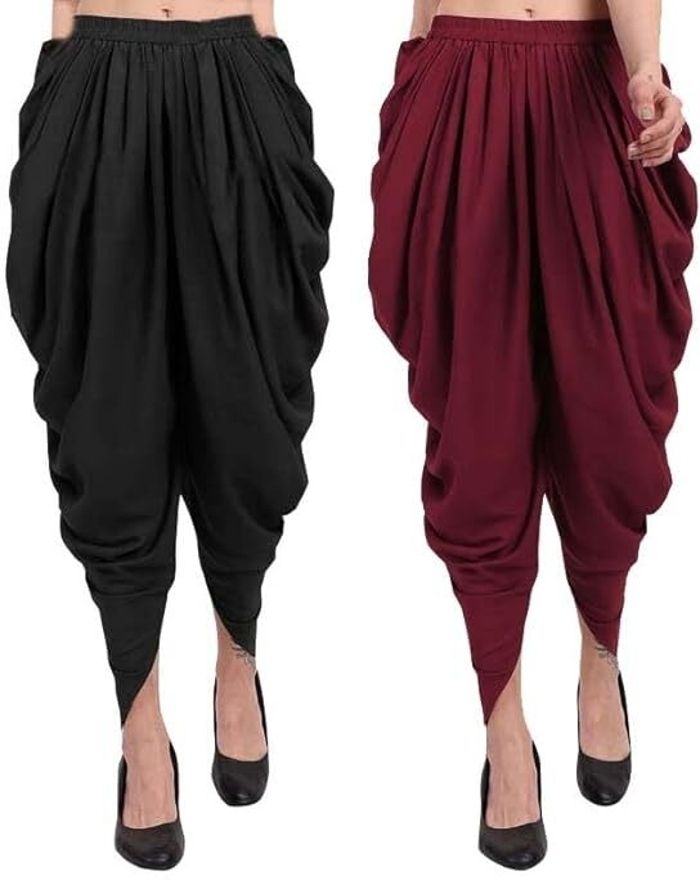 SK Creation Women's Loose Fit Rayon Harem/Dhoti Pant for Women Casual Bottom Wear Pack of 2 Solid Women Dhoti-picture-10
