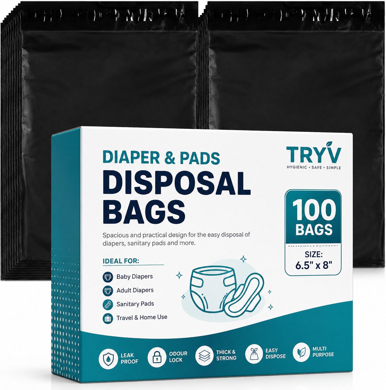 Self-Adhesive Odour Seal Bags for Baby & Adult Diaper, Sanitary Pads | Travel Diaper Bag Dispenser-image-36