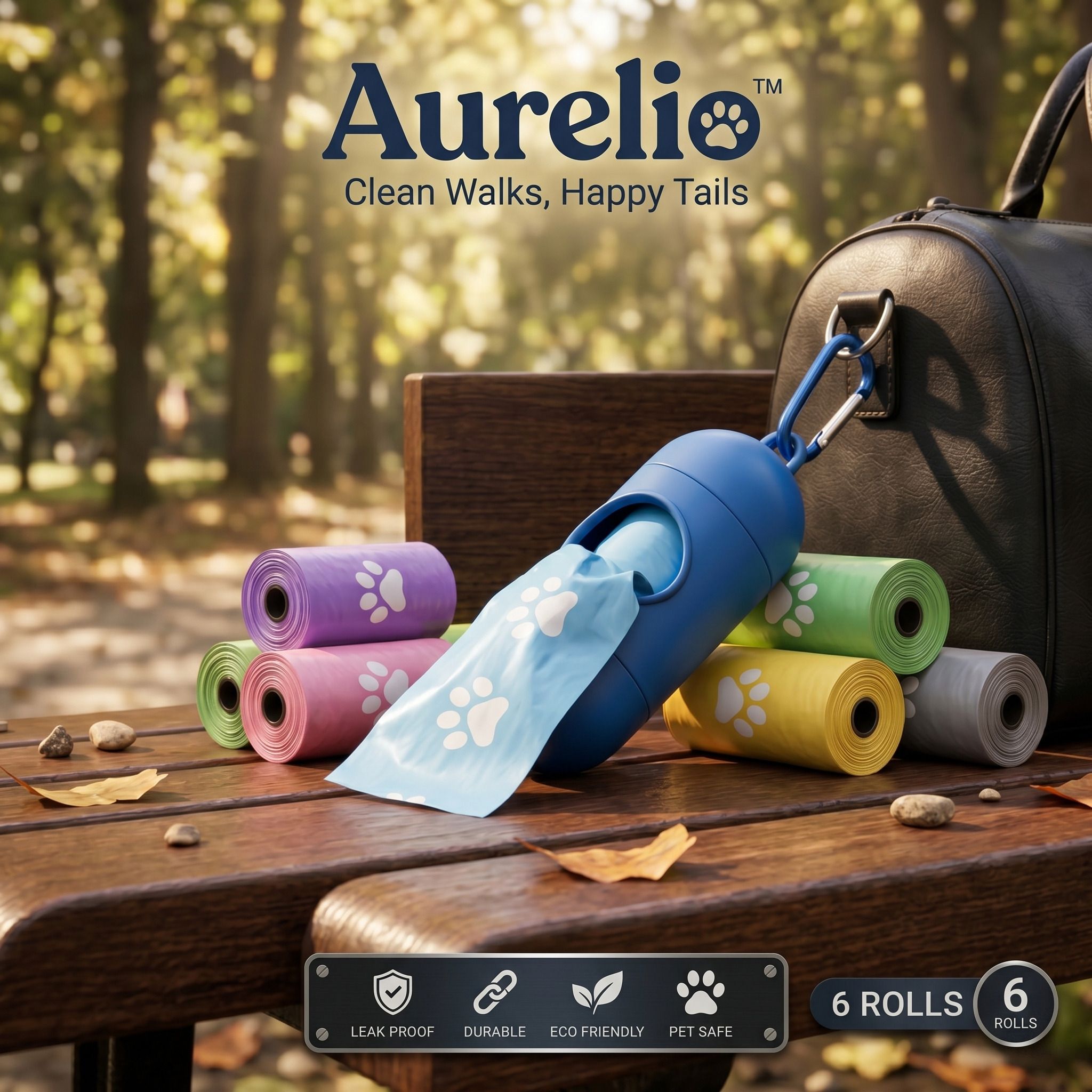 aurelio Dog Poop & Diaper Disposal Bags with Dispenser | 6 Rolls x 15 Bags Diaper Bag Dispenser-picture-26