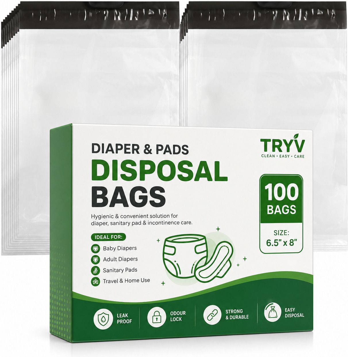 Self-Adhesive Odour Seal Bags for Baby & Adult Diapers, Sanitary Pads | Travel Diaper Bag Dispenser-image-37