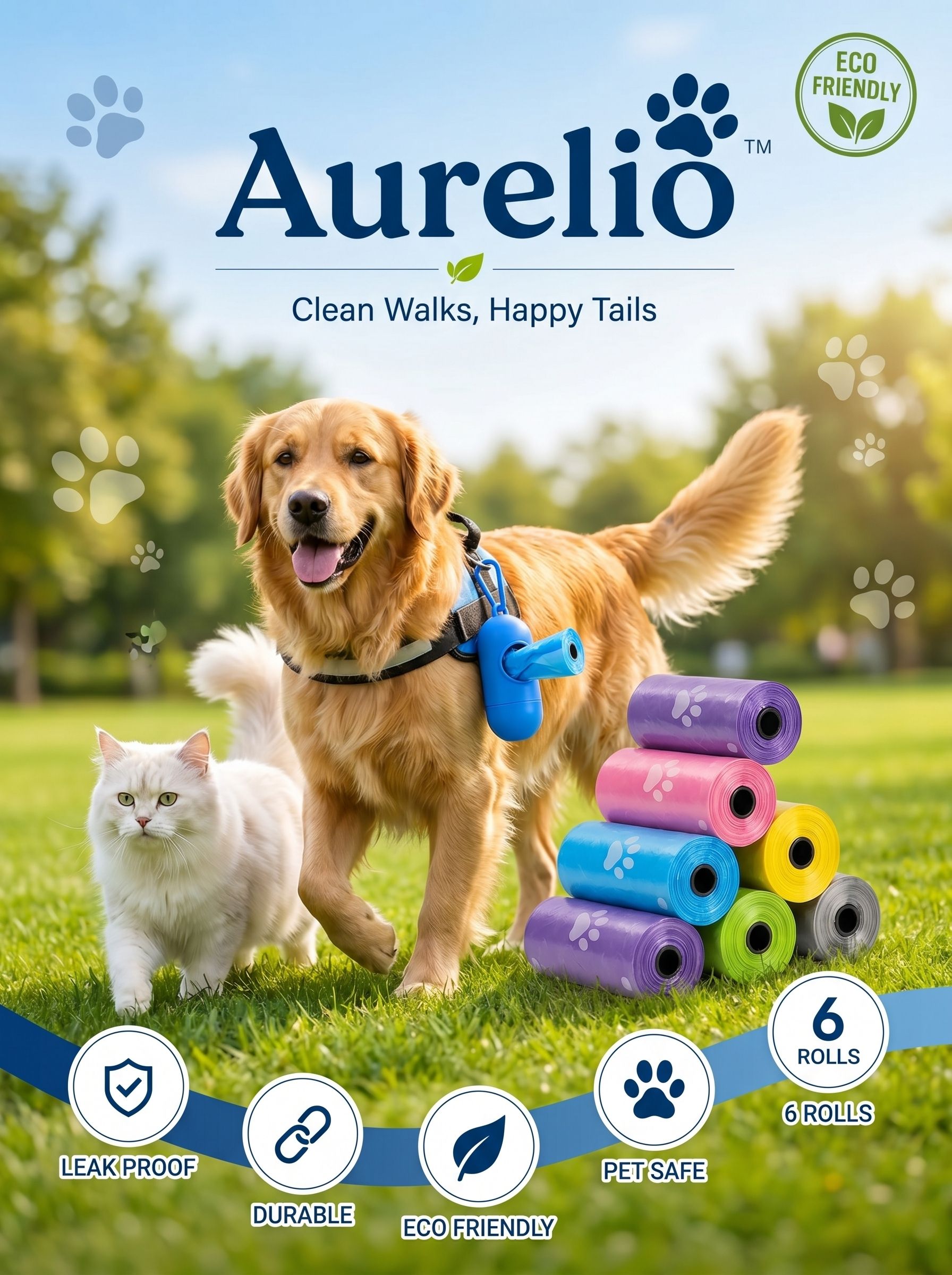 aurelio Dog Poop & Disposal Bags with Dispenser | 6 Rolls x 15 Bags Diaper Bag Dispenser-picture-15