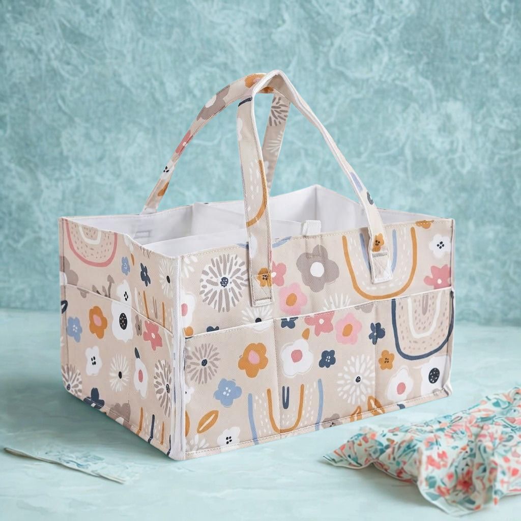Flower Pattern Baby Nappy Caddy with Removable Dividers diaper bag-image-47