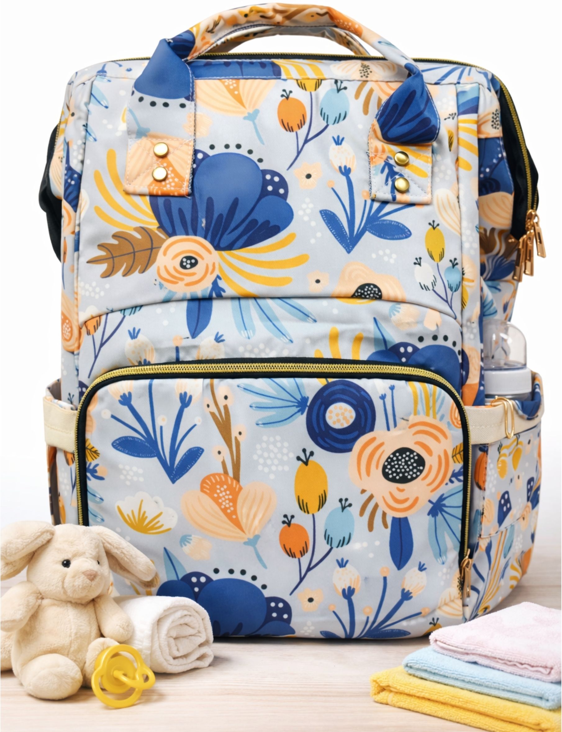 Baby diaper backpack insulated bottle pockets splash proof material TODDLERS BAG-image-40