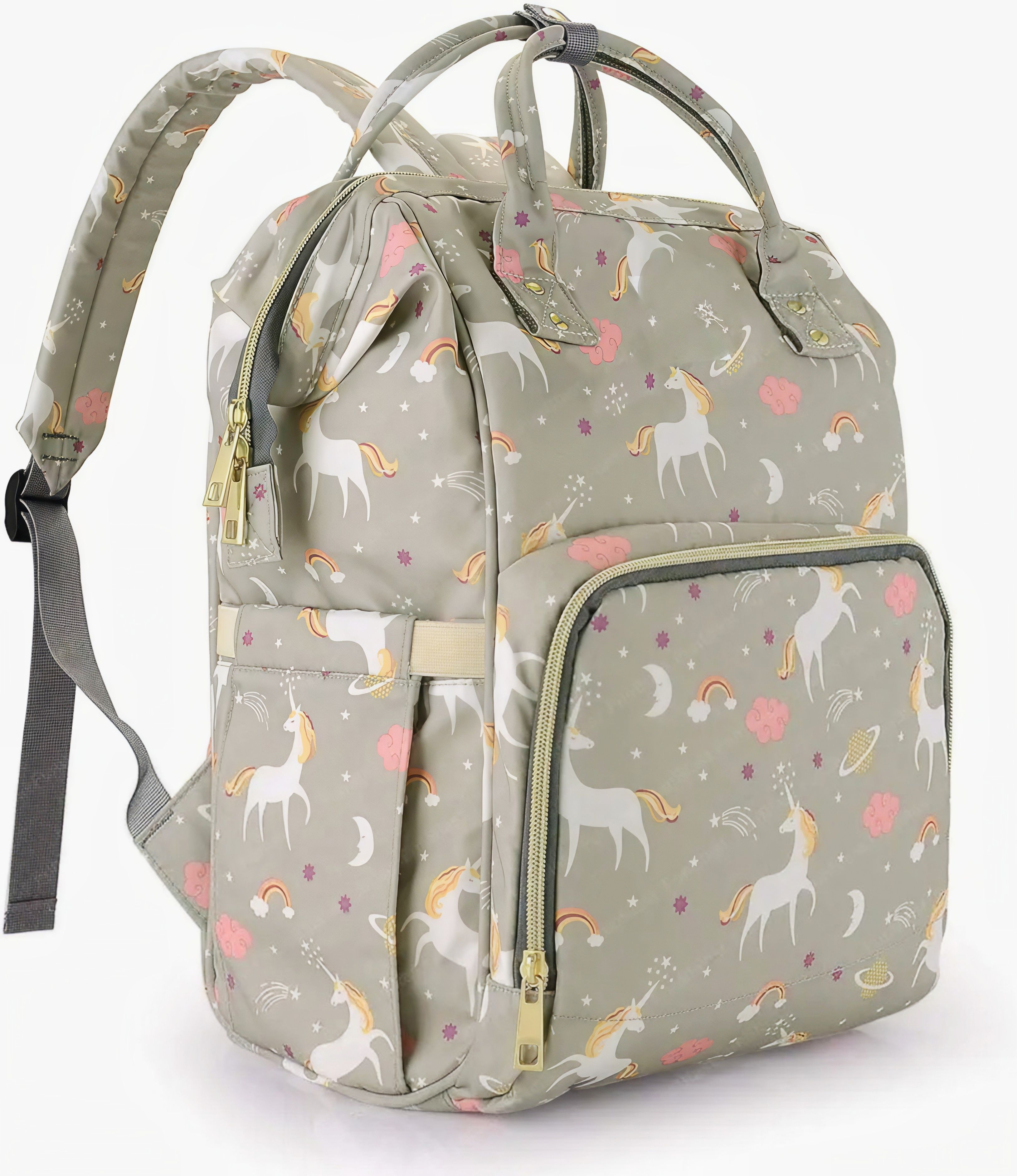 Diaper bag 12 Pockets Baby Diaper Bags with 9 Months Warranty (Pink & Grey) printed diaper bag-image-37