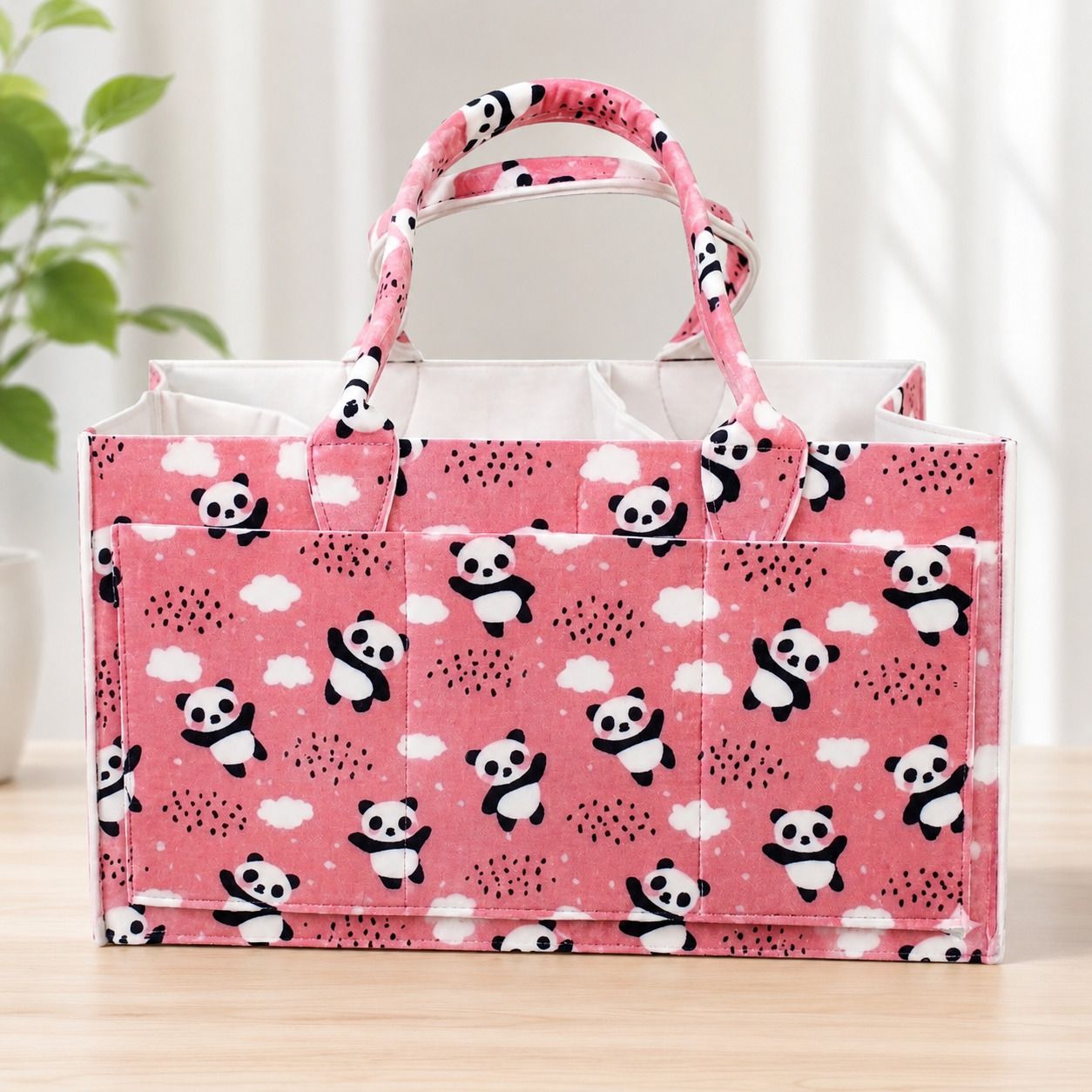 Pink panda caddy bag Baby Nappy Caddy with Removable Dividers diaper bag-image-14