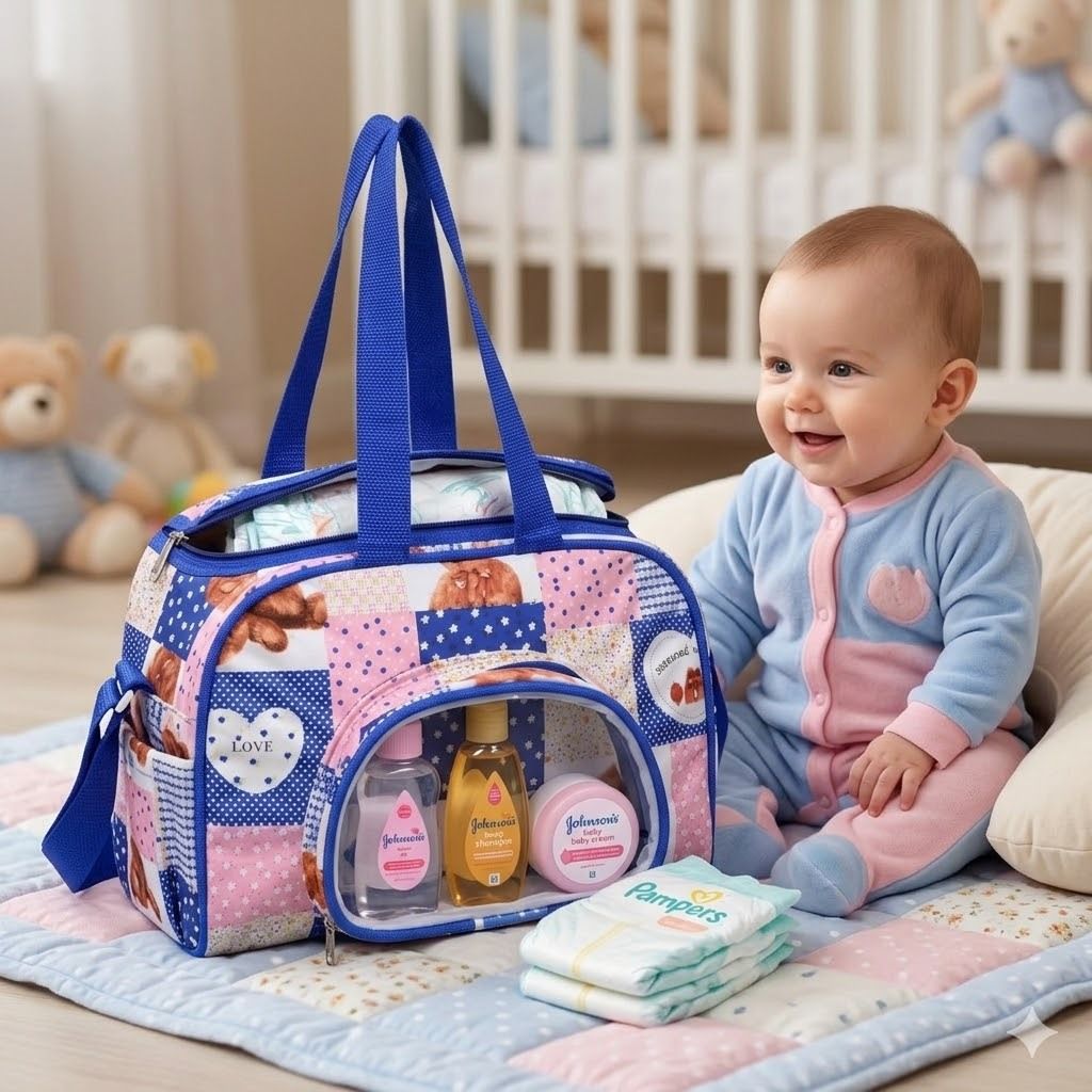Waterproof Baby Diaper Bag with 3 Compartments 2 Side Pockets & Dual Zip Closure Mom Carry Bag-image-31