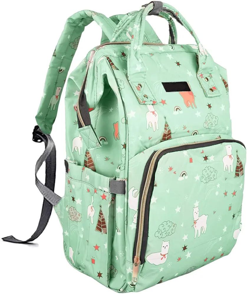 Diaper Bag Backpack Unicorn Print Baby Travel and Storage Bag - light green Baby Diaper Bag