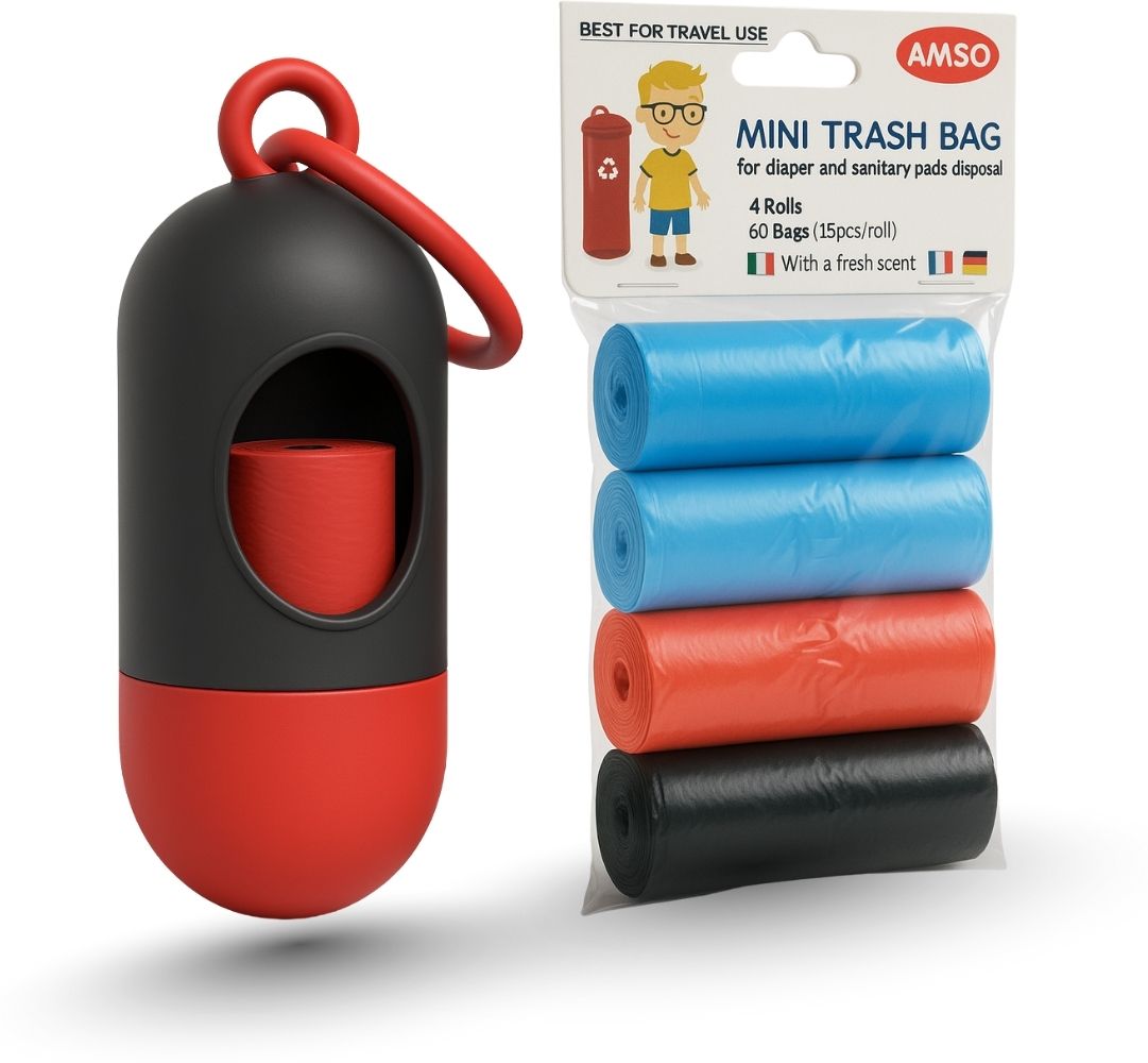 Portable Baby Diaper Garbage Bag Capsule (1 Capsul and 4 Multi Color Garbage Roll)