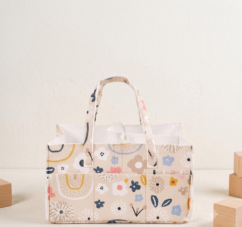 Flower Pattern Baby Nappy Caddy with Removable Dividers diaper bag-image-42