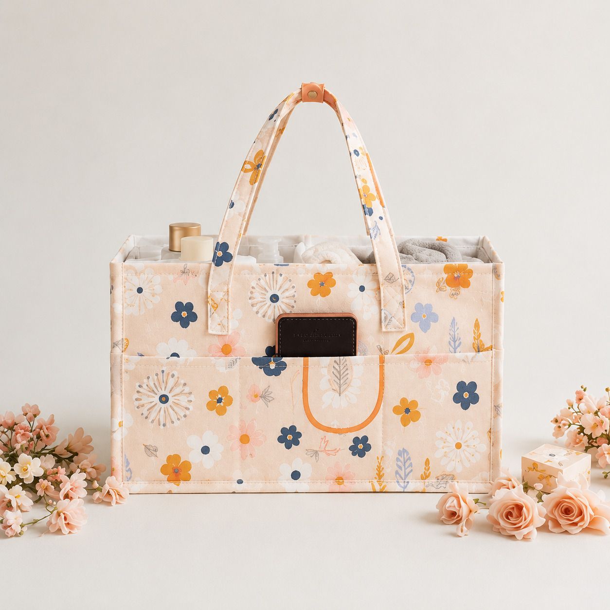 kemiv Flower Pattern Baby Nappy Caddy with Removable Dividers diaper bag-picture-36