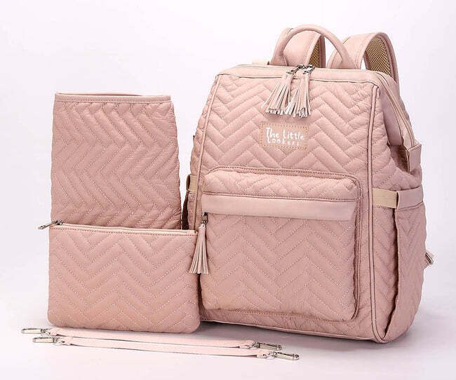 the little lookers Jolly Luxe Diaper Bag/Backpack-Salmon Pink Diaper Backpack-picture-21