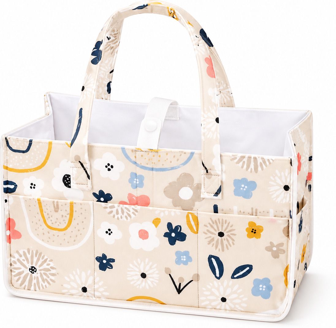 Flower Pattern Baby Nappy Caddy with Removable Dividers diaper bag-image-36