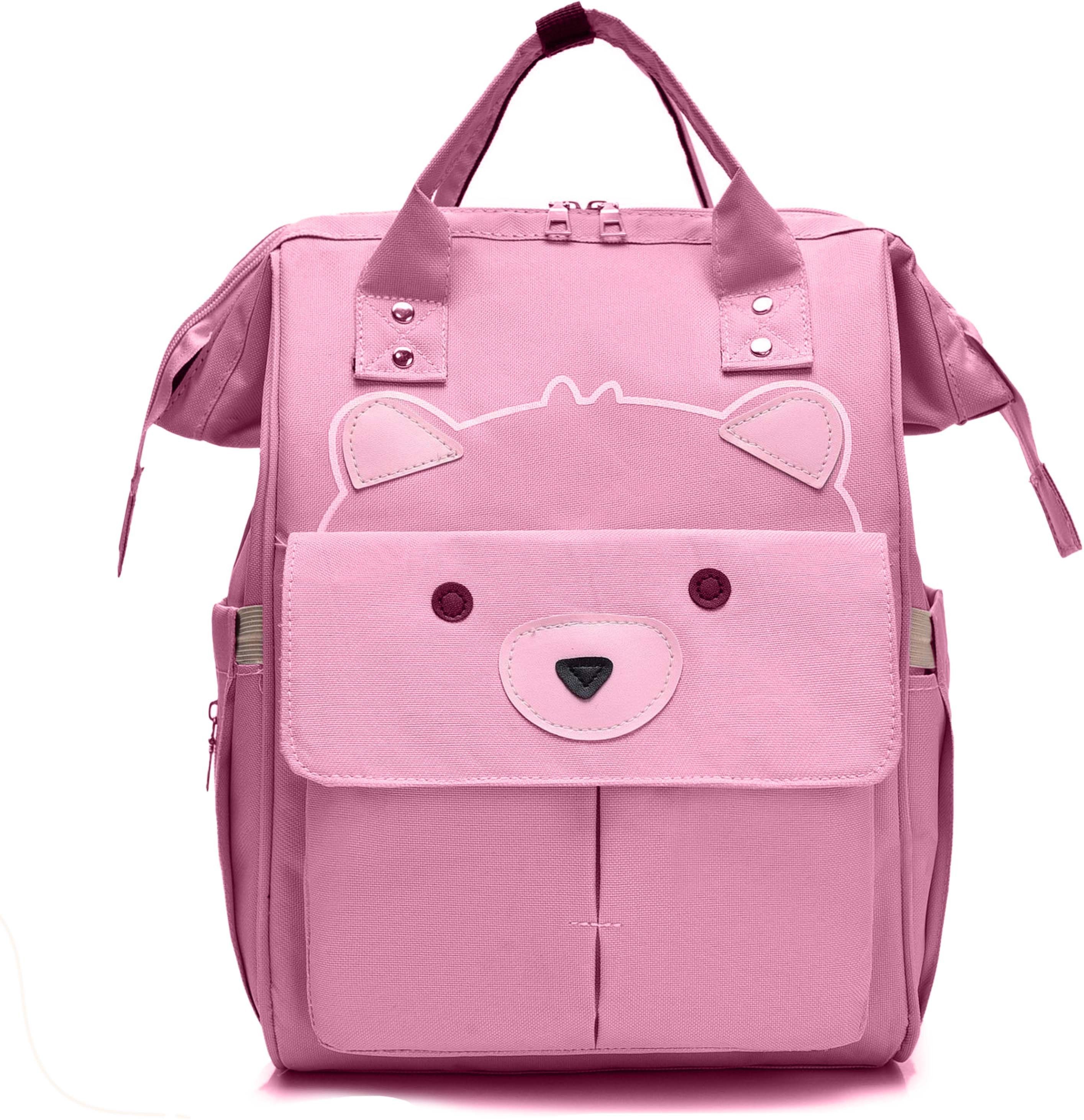 bembika Diaper Bags for Mom and Dad, Multi-Function Waterproof and Large, Bear Pink Backpack-picture-35