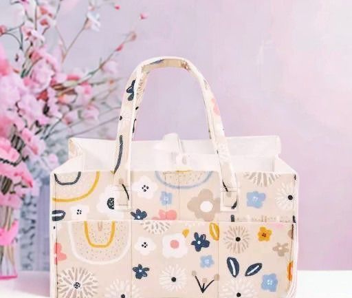 Flower Pattern Baby Nappy Caddy with Removable Dividers diaper bag-image-38