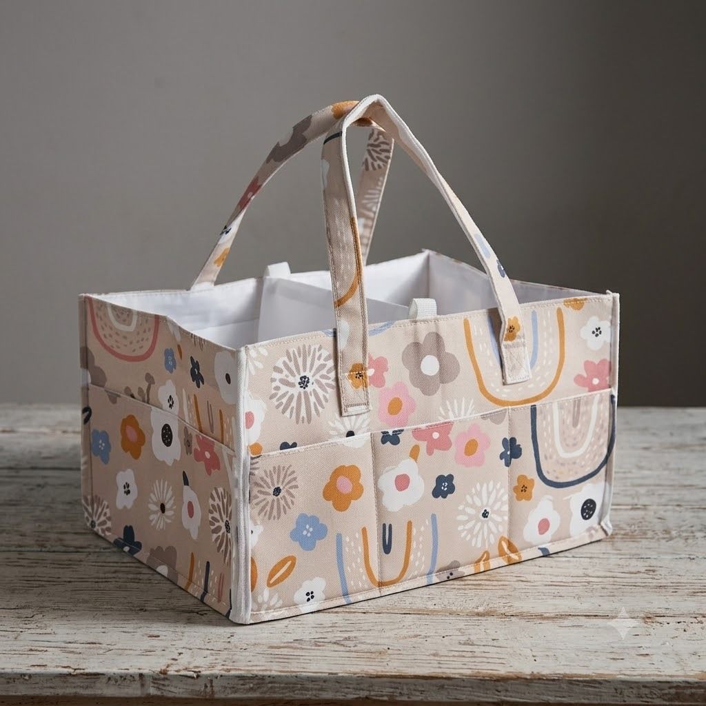 Flower Pattern Baby Nappy Caddy with Removable Dividers diaper bag-image-46
