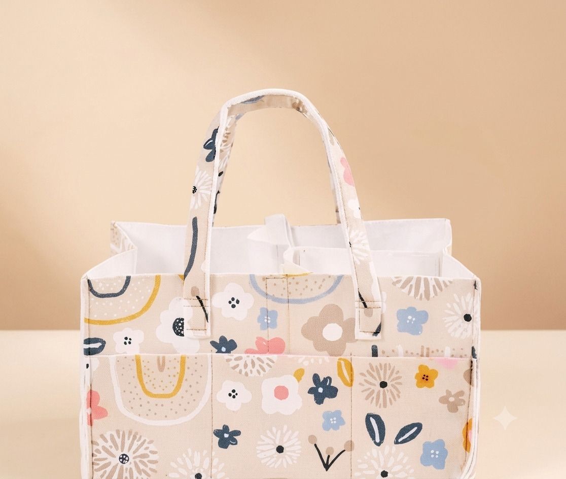 Flower Pattern Baby Nappy Caddy with Removable Dividers diaper bag-image-43