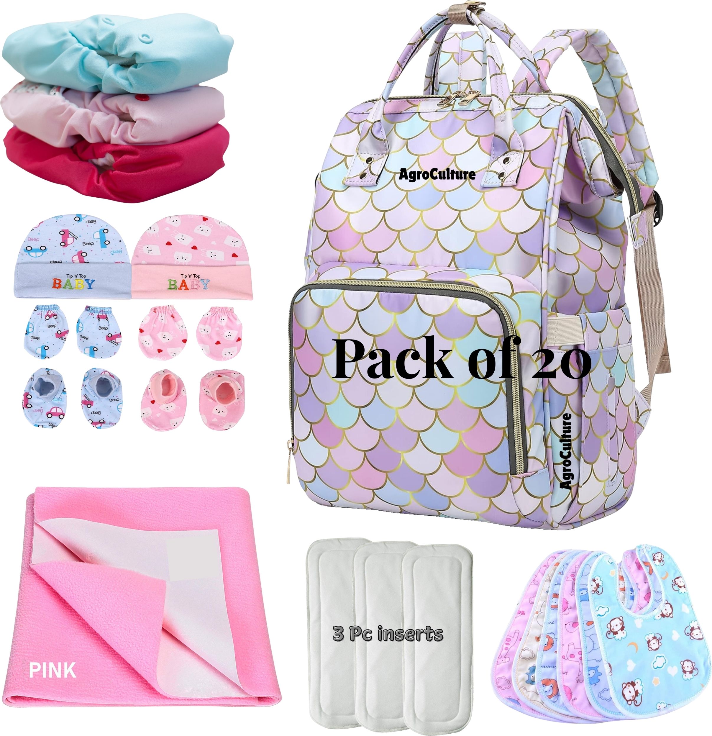 Diaper Bag, Diapers, Inserts, Bibs, Dry Sheet and Mittens Sets Perfect for Newborns and Toddlers Diaper Maternity Bag Hospital Bag Combo-image-6