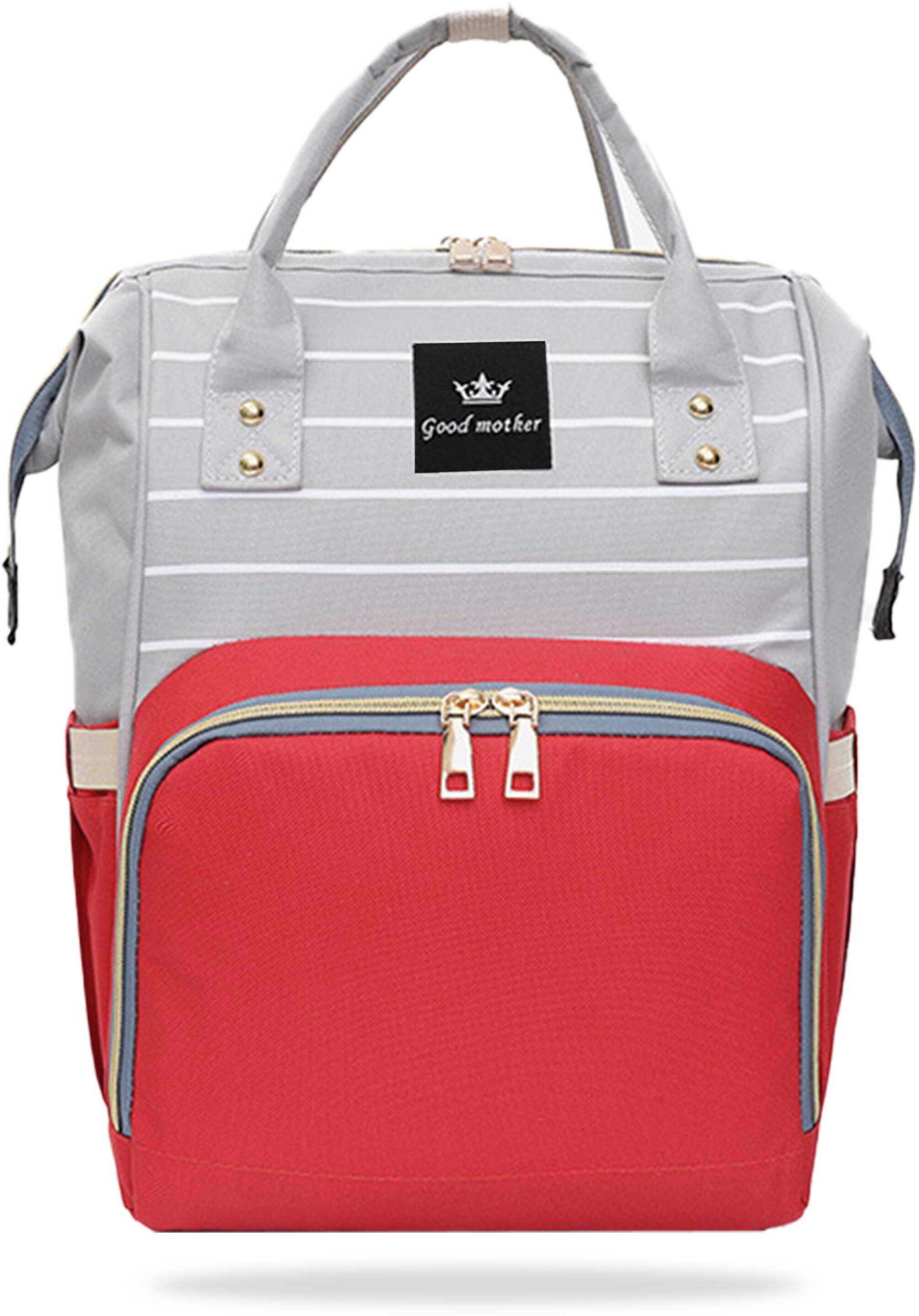 Diaper Bags For Mom And Dad Kids Travel Waterproof And Large Capacity-Lining Red Diaper Bag-image-2