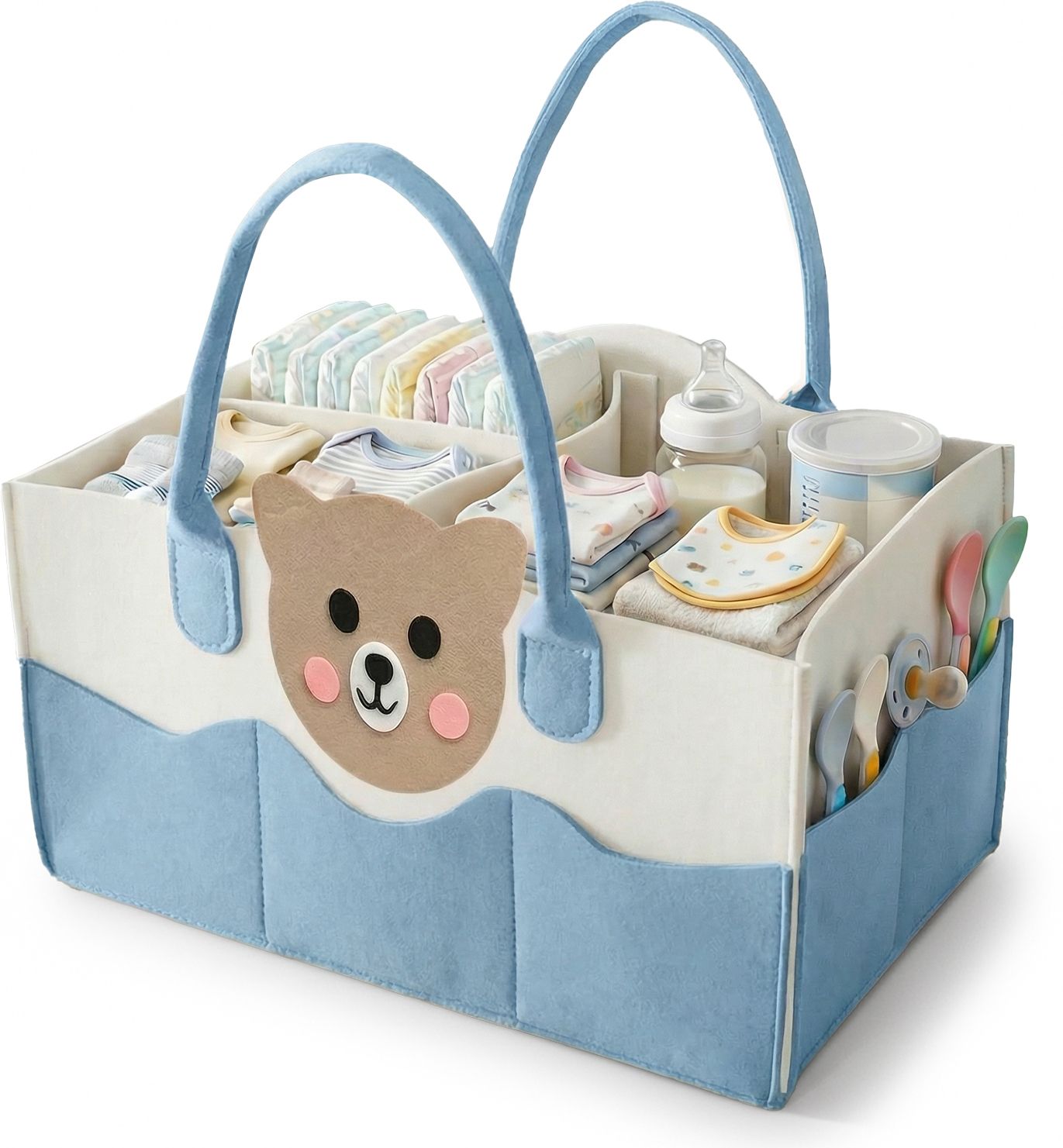 Diaper Caddy Bag Caddy Organizers, Foldable and Portable Felt Storage Basket Newborn Baby Diaper Storage Organizer-image-18