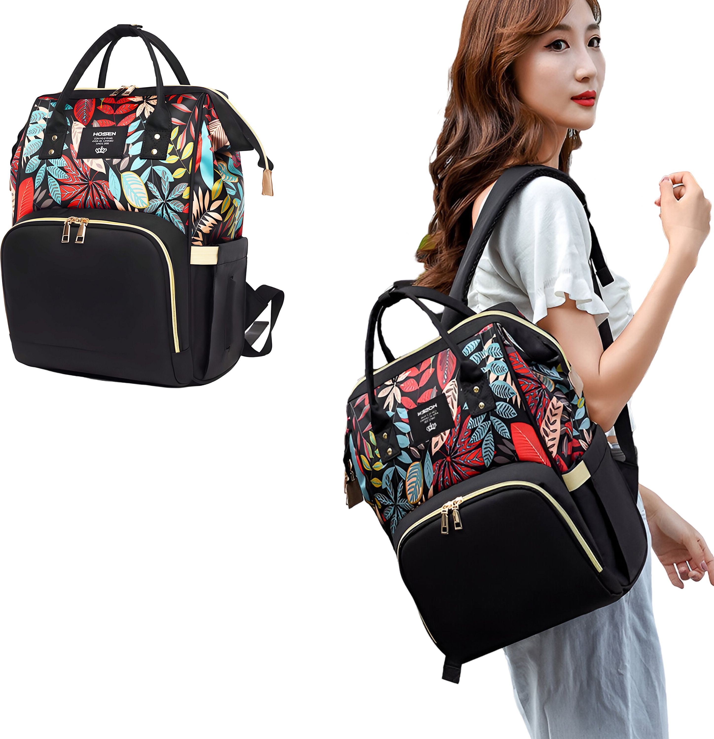 bembika Diaper Bags for Mom and Dad, Diaper Bags for mom and Baby, Mummy Bag for Multi-Function Waterproof and Large Capacity (Leaf Black) Diaper Bags-picture-26