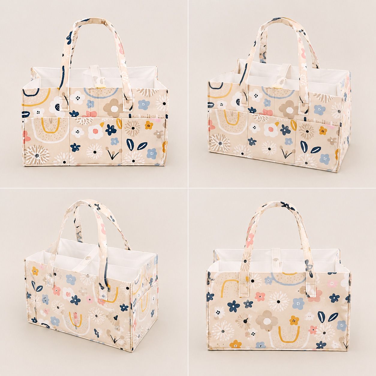 Flower Pattern Baby Nappy Caddy with Removable Dividers diaper bag-image-48