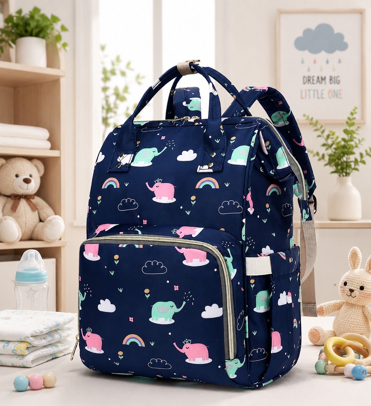 Baby Diaper Backpack Waterproof Large Capacity Maternity Bag Navy Elephant daiper bag-image-11