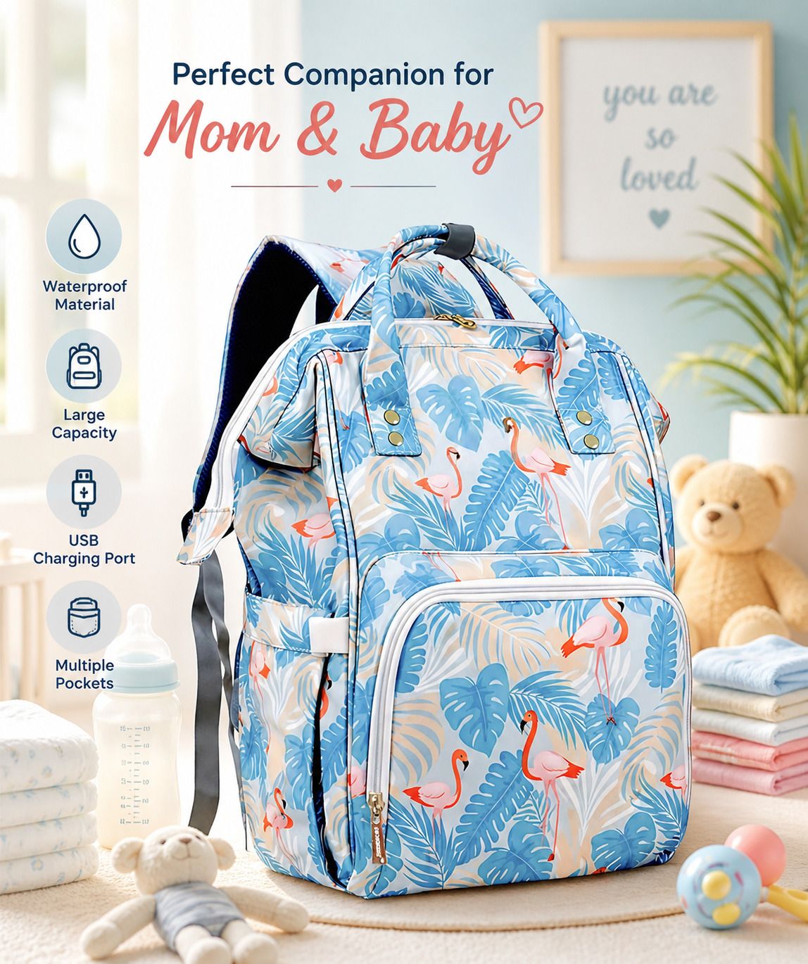 zencarfit kids Baby Diaper Bag For Mothers Spacious Waterproof Backpack With Multiple Pockets Printed diaper bag-picture-39