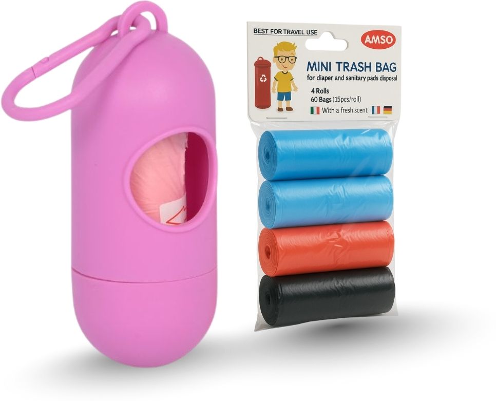 Portable Diaper Garbage Bag Holder with Multi-Color Refill Rolls (1 Capsul and 4 Multi Color Garbage Roll)-image-47