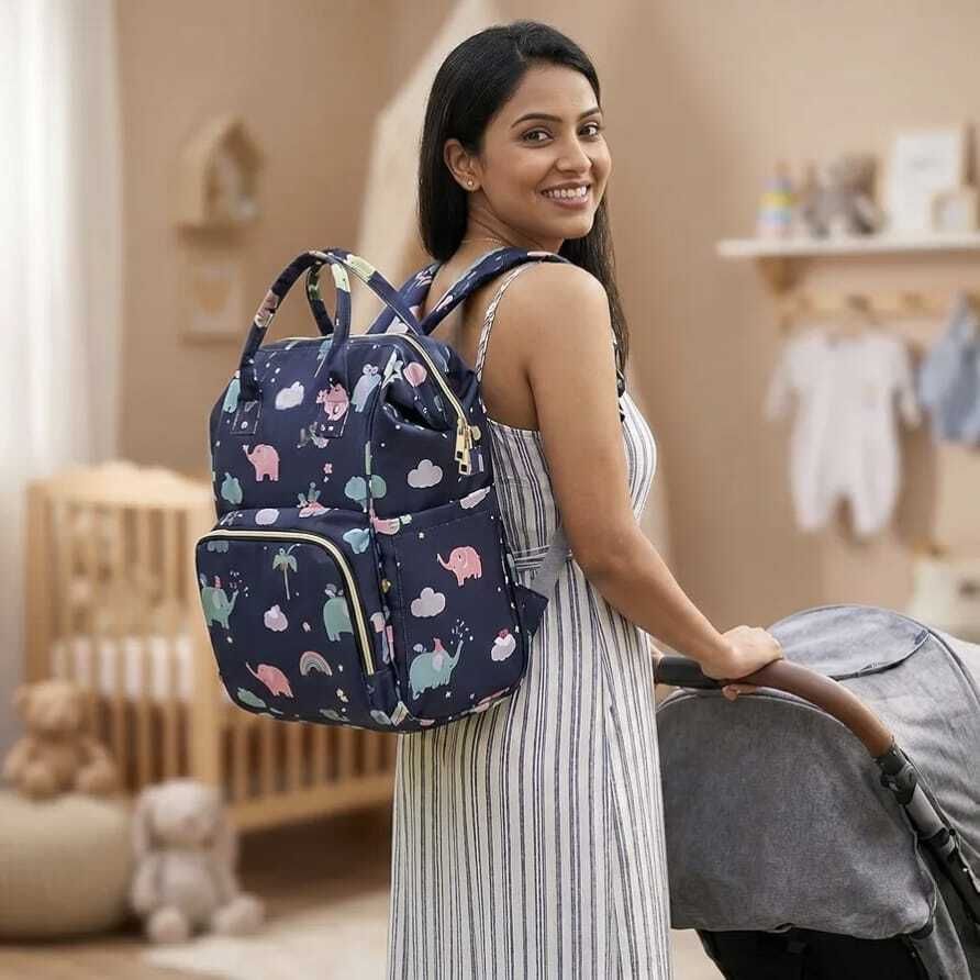 Baby Diaper Bag For Mothers Spacious Waterproof Backpack With Multiple Pockets printed diaper bag-image-14