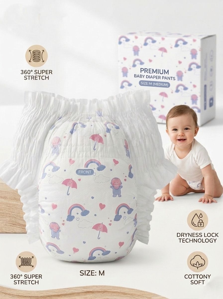 Premium Baby Diaper Pants M Size – Cottony Soft & Leak Proof Diaper Disposal Bin