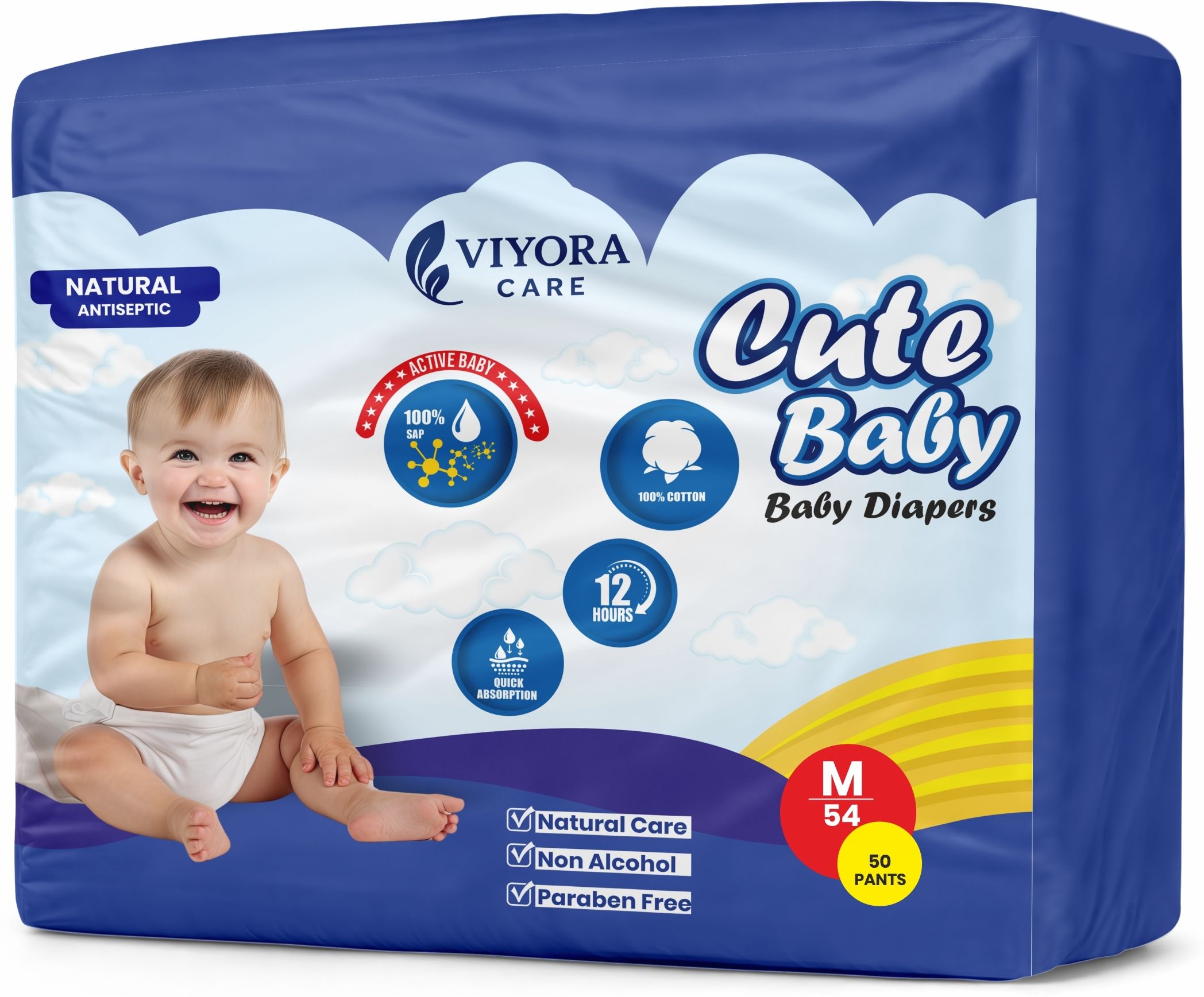 Cute Baby Diapers, Natural & Care Antiseptic,Non-Alcohol Paraben Free SIZE M-50 Diaper Disposal Bin-image-11