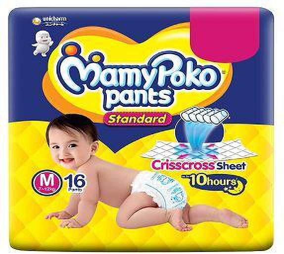 Standard Diapers, Medium size ( M - 16 ) - M (16 Pieces) Diaper Disposal Bin