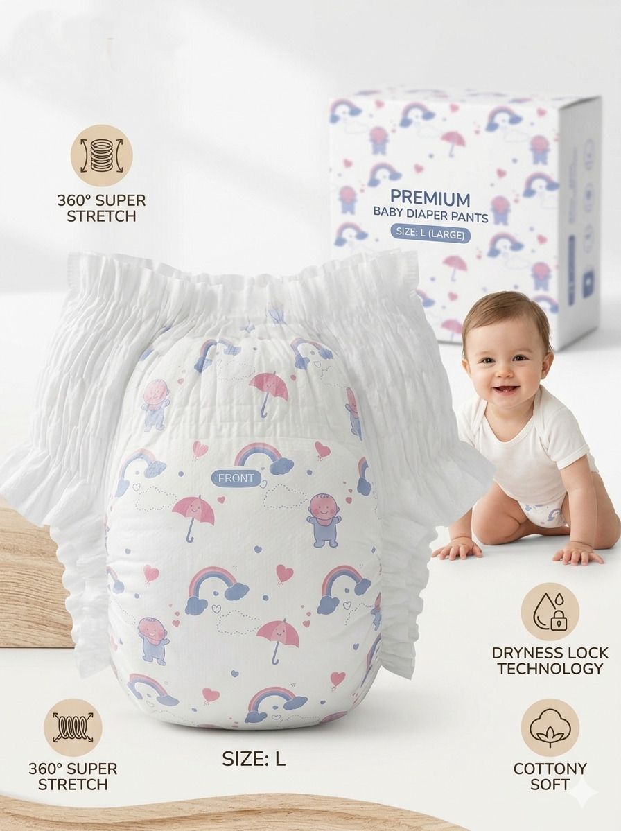 Premium Baby Diaper Pants L Size – Cottony Soft & Leak Proof Diaper Disposal Bin-image-20