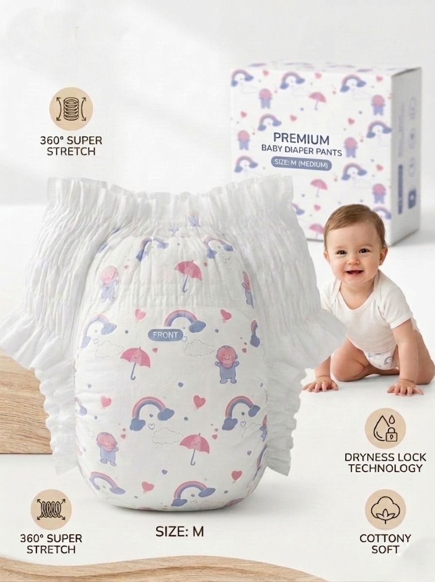 Baby Diaper Pants M Size Premium | Cottony Soft, Leak Proof,Protection Diaper Disposal Bin