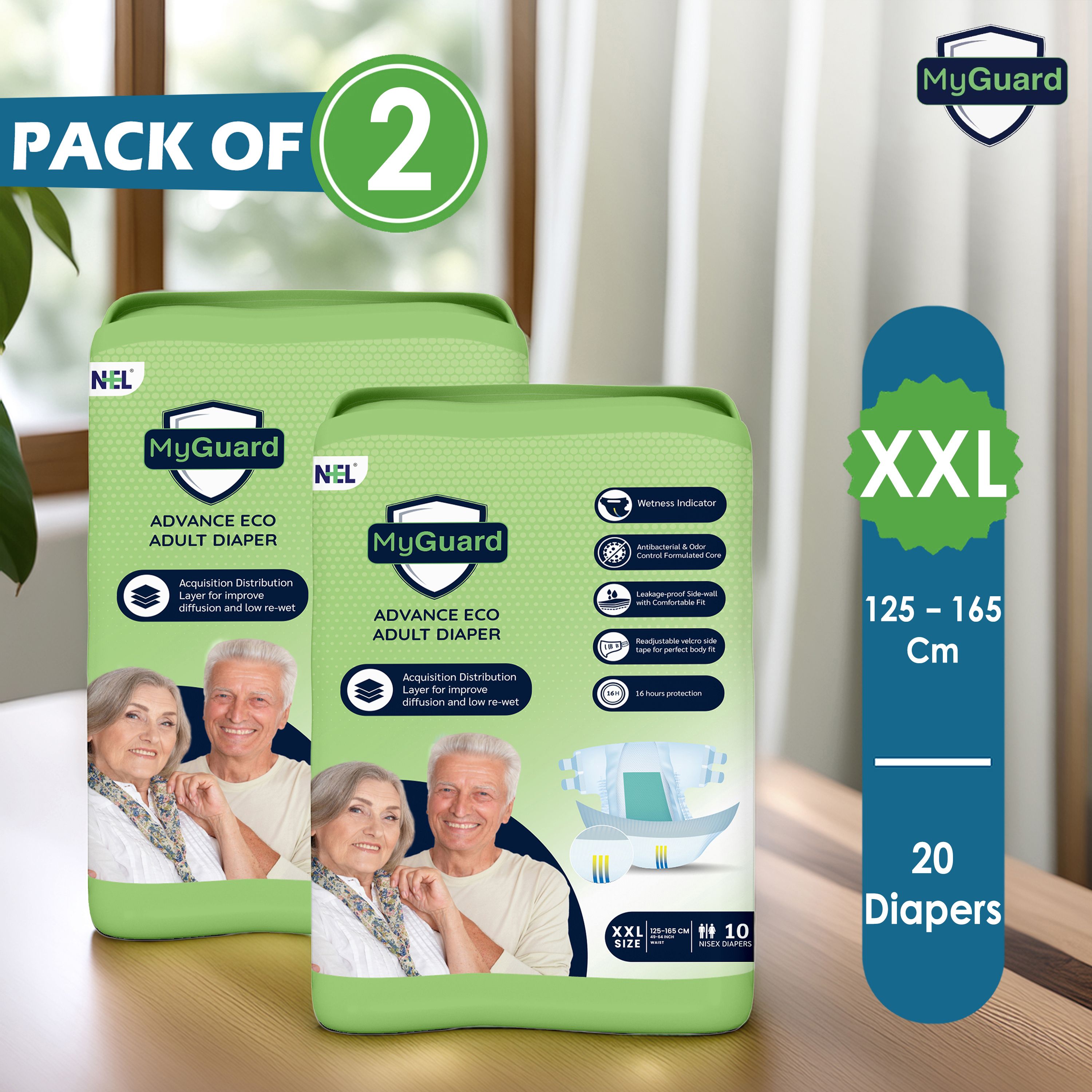 Eco Adult Open Tape Diaper | XXL | Wetness Indicator | Leak Guard | Pack of 2 Adult Diapers - XXL-image-40