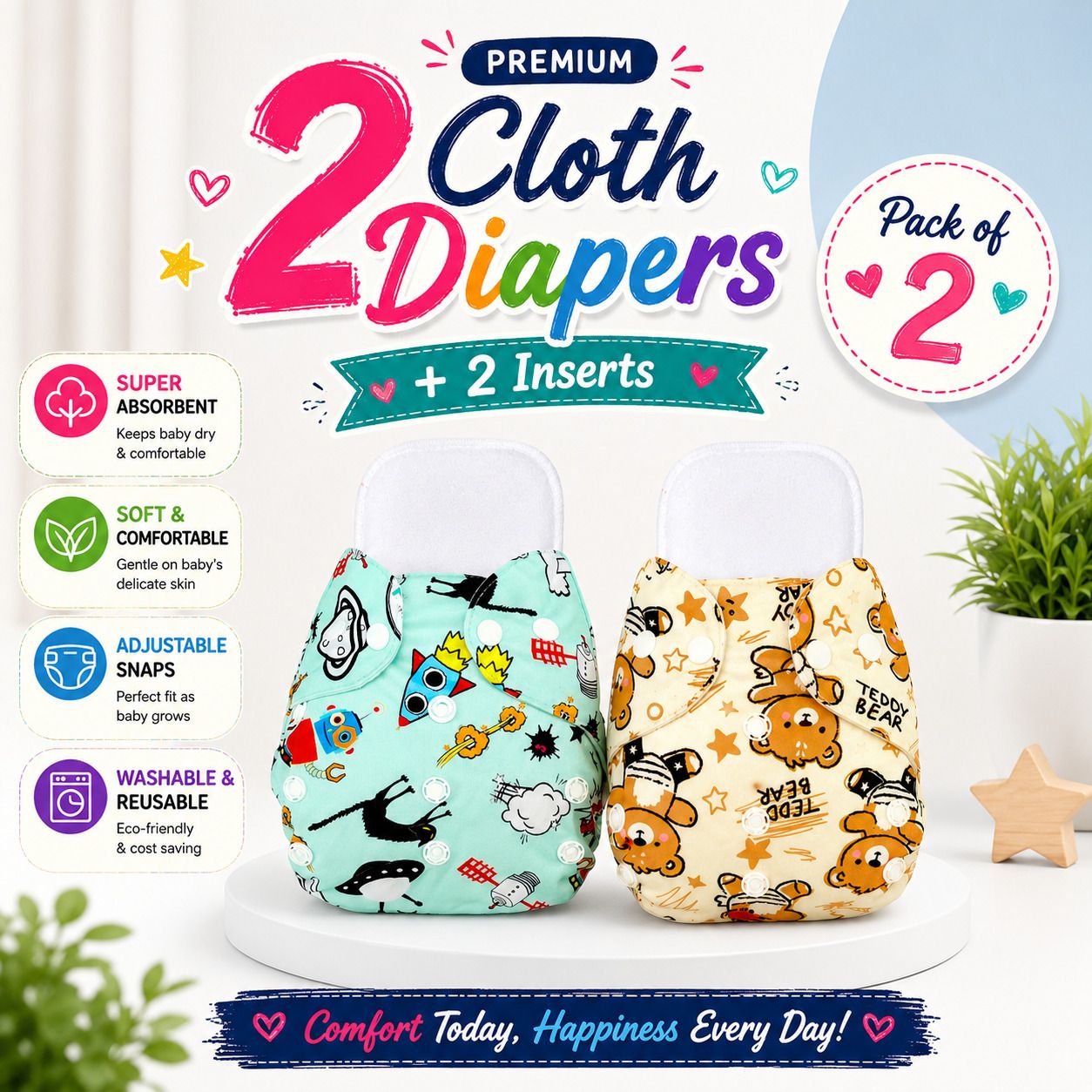 Nights & Days Reusable Cotton Diapers with Leak Protection(2 DIAPERS,2 INSERTS) Pant Diapers - XL - XXL-image-19