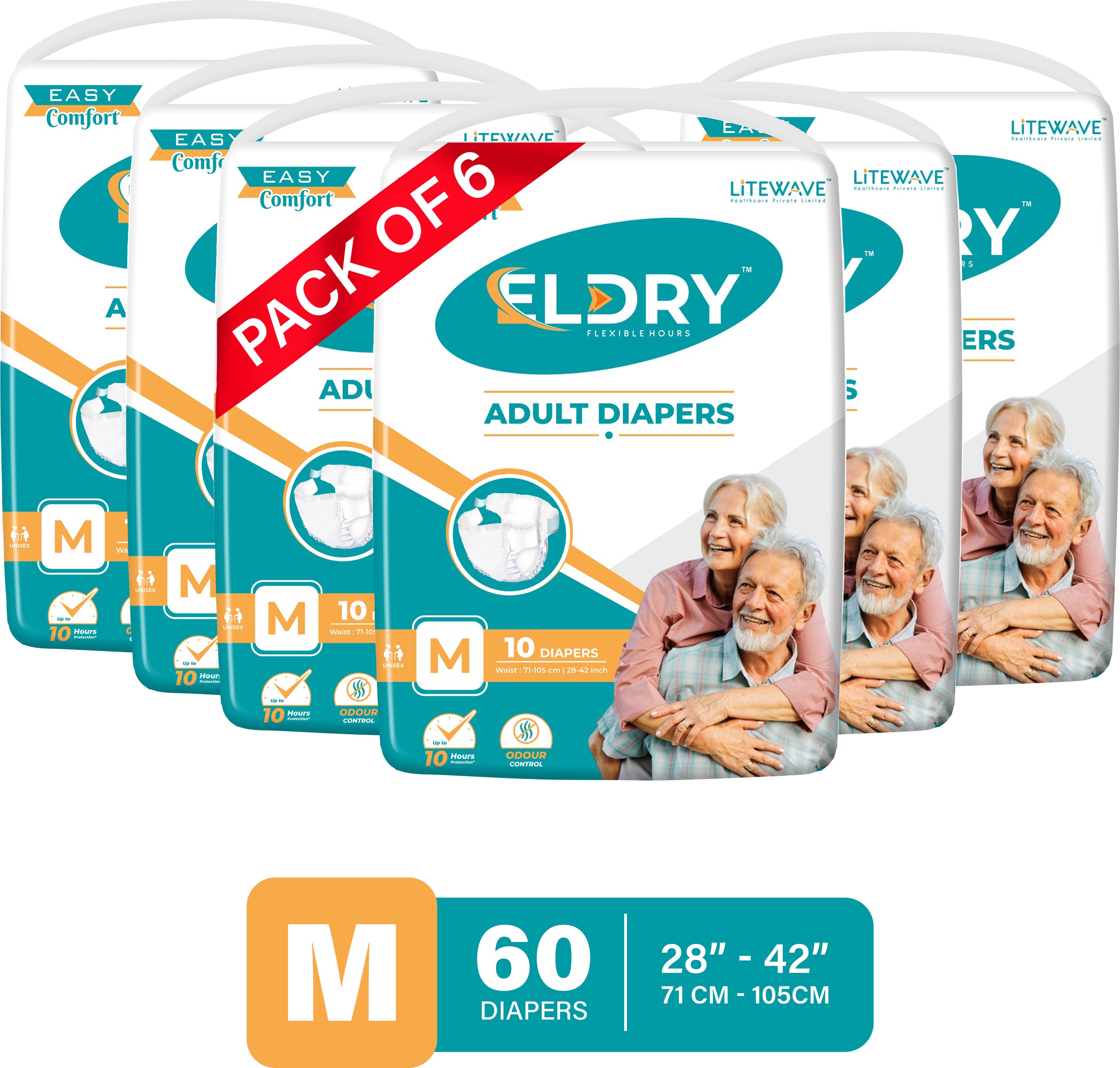 Adult Diaper Tape Style Waist Size (28-42 inches | 71-105 cm), Pack of 6 Adult Diapers - M-image-23