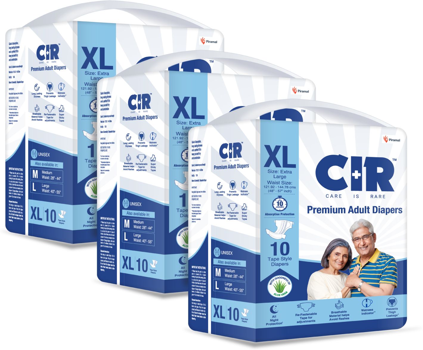 Premium Adult Diapers, Extra Large, Pack of 3 (30 units) Adult Diapers - XL